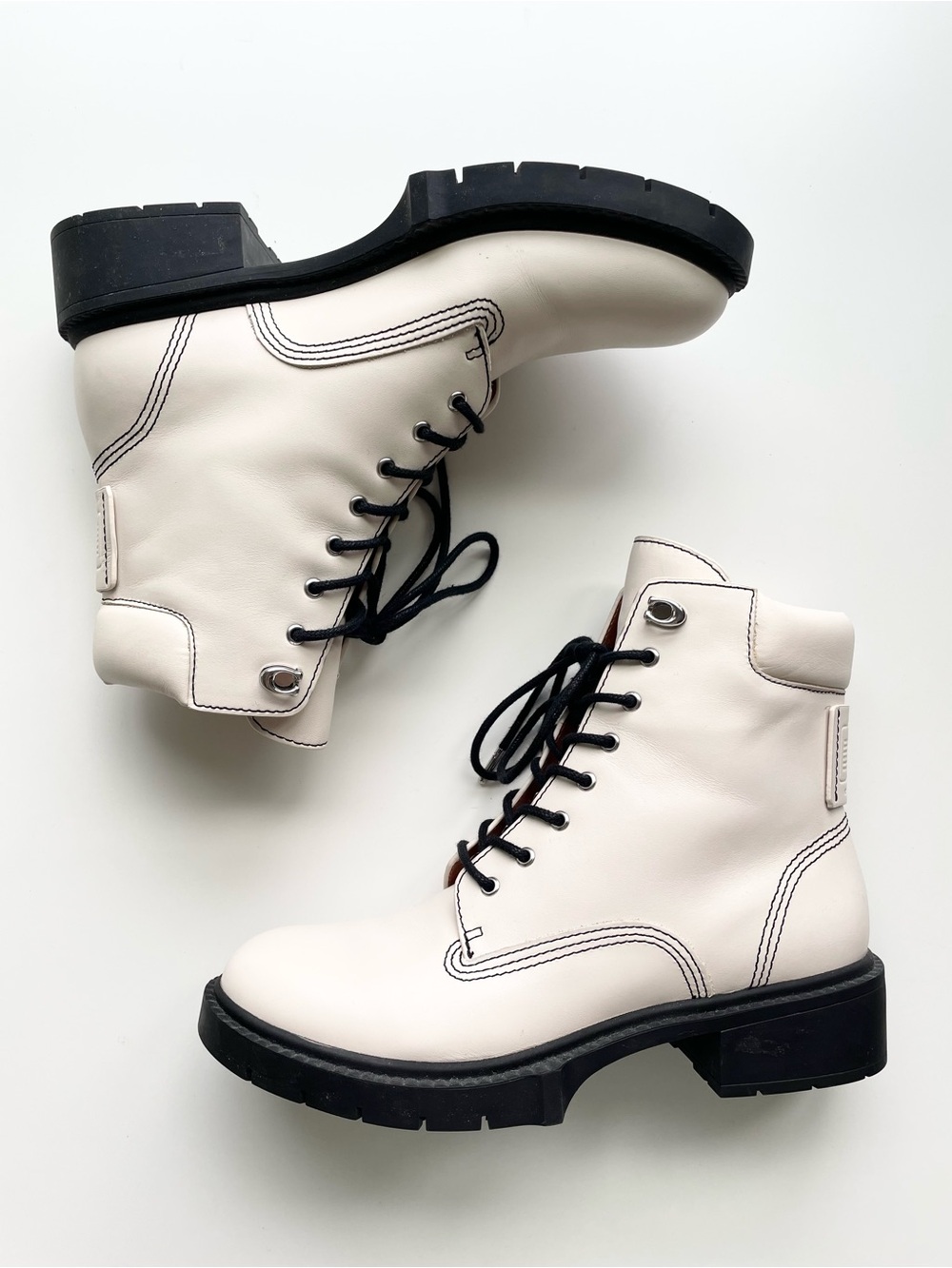 Coach Lorimer Lace Up Boots in Chalk